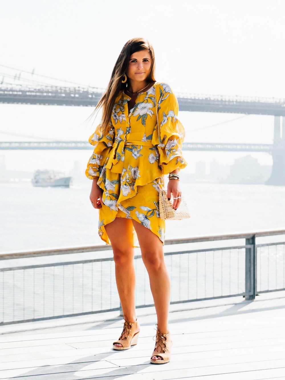 J.O.A. Yellow Floral Ruffle High-Low Dress